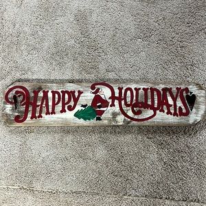 25x6 HAPPY HOLIDAYS wood wall hanging with Santa. Excellent condition